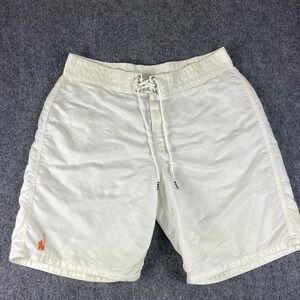 Greg Noll Surf Boards Shorts White Cream Swim Trunks Lined Drawstring Flaw Men's